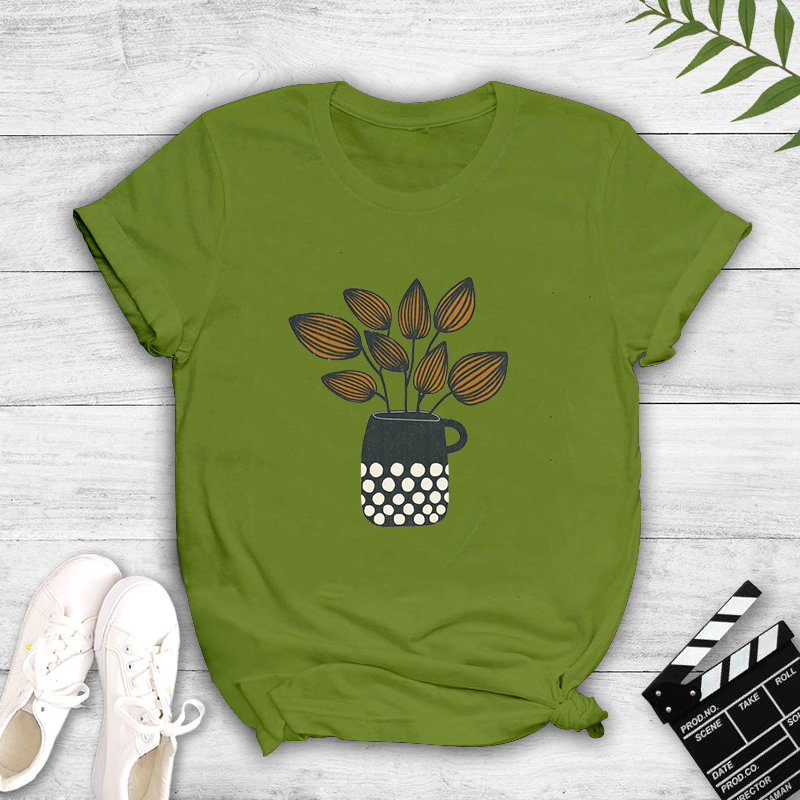 Teacup Flower Potted Print Casual T-shirt display picture 6