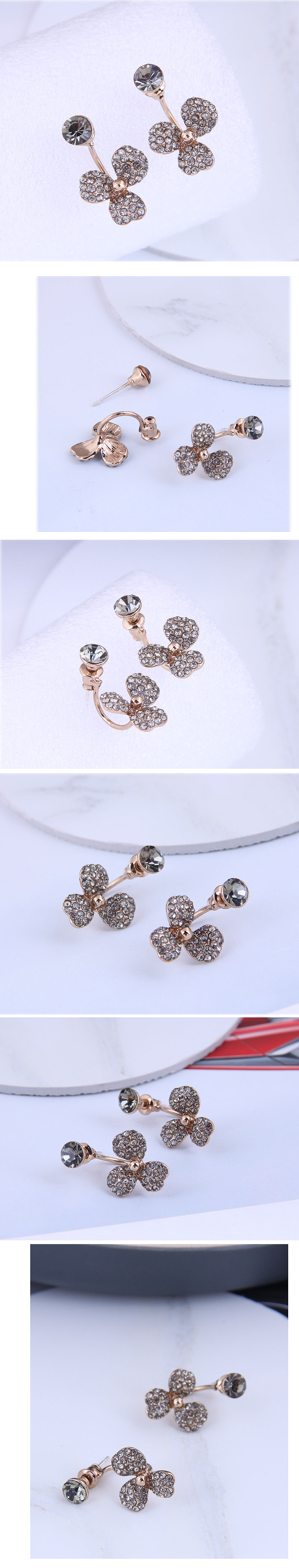 Korean Fashion Diamond Clover Stud Earrings display picture 1