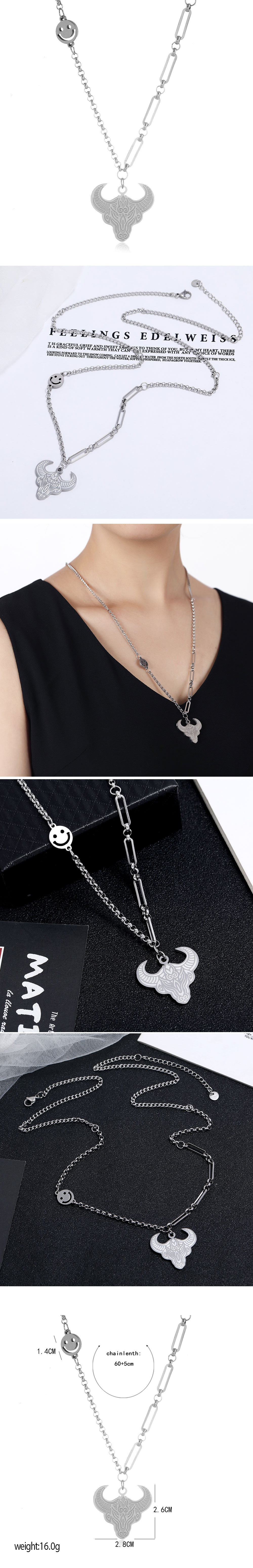 Korean Fashion Stainless Steel Auspicious Cow Pendant Necklace display picture 1