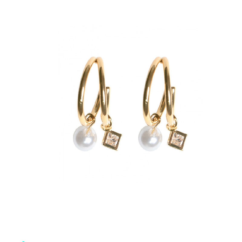Square Zircon Hollow Pearl Earrings display picture 4