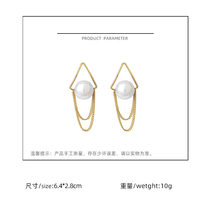 Korea Pearl Tassel Triangle Geometric Earrings display picture 1