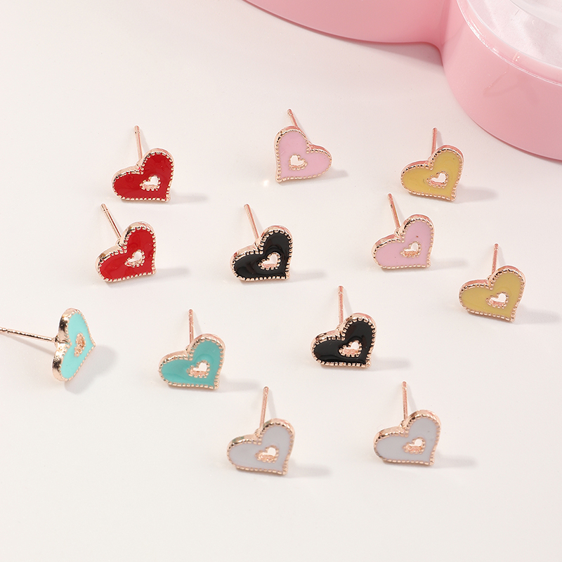 Fashion Cute Candy Color Alloy Dripping Love Earrings Set display picture 1