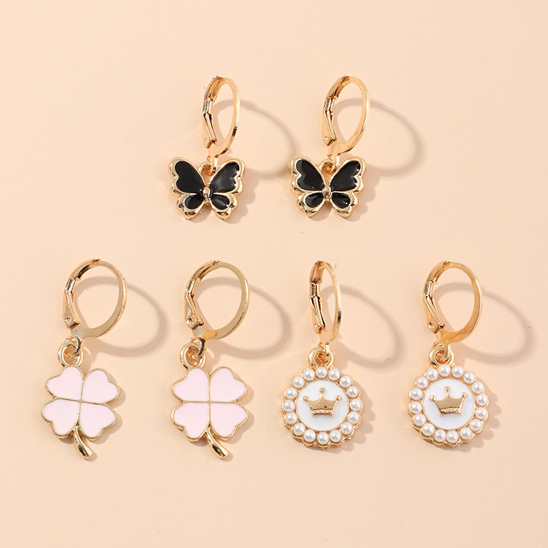 Cute Drop Oil Pearl Butterfly Earrings Set display picture 1