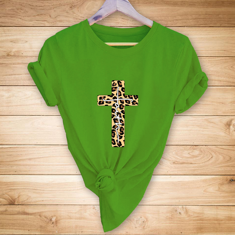 Mode Leoparden Kreuzdruck Lässig T-shirt display picture 6