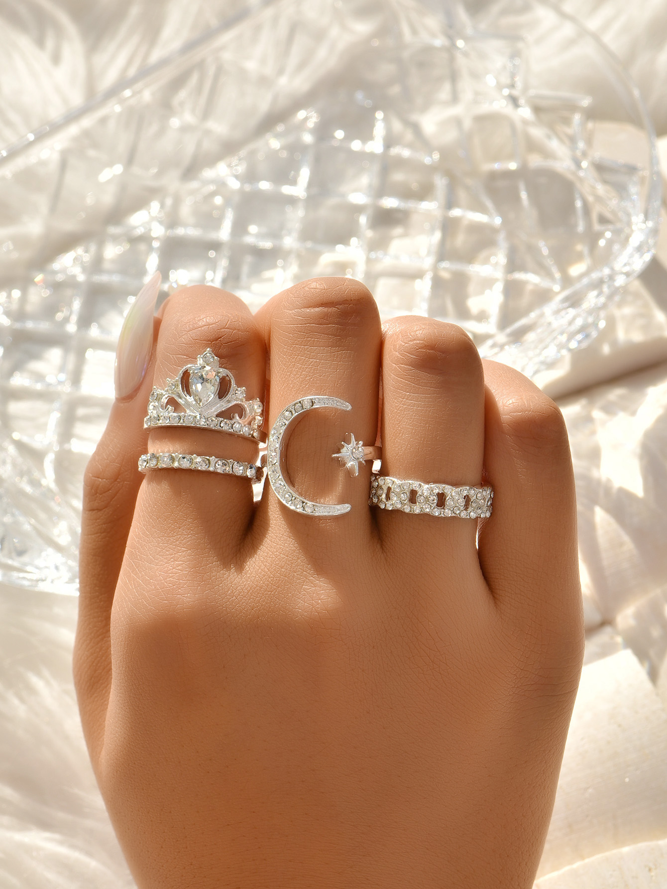 New Fashion Star Diamond Yellow Crown Ring Set display picture 4