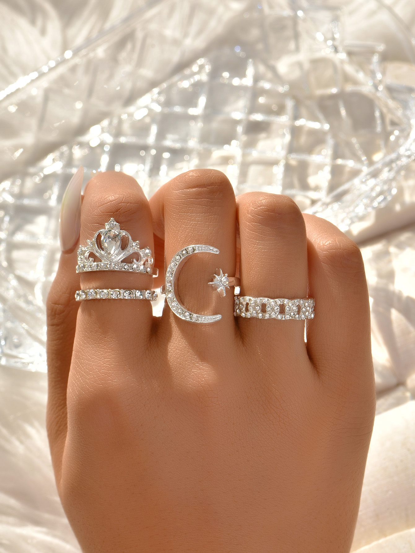 New Fashion Star Diamond Yellow Crown Ring Set display picture 5