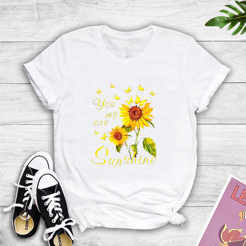 Round Neck Golden Butterfly Sunflower T-shirt display picture 4