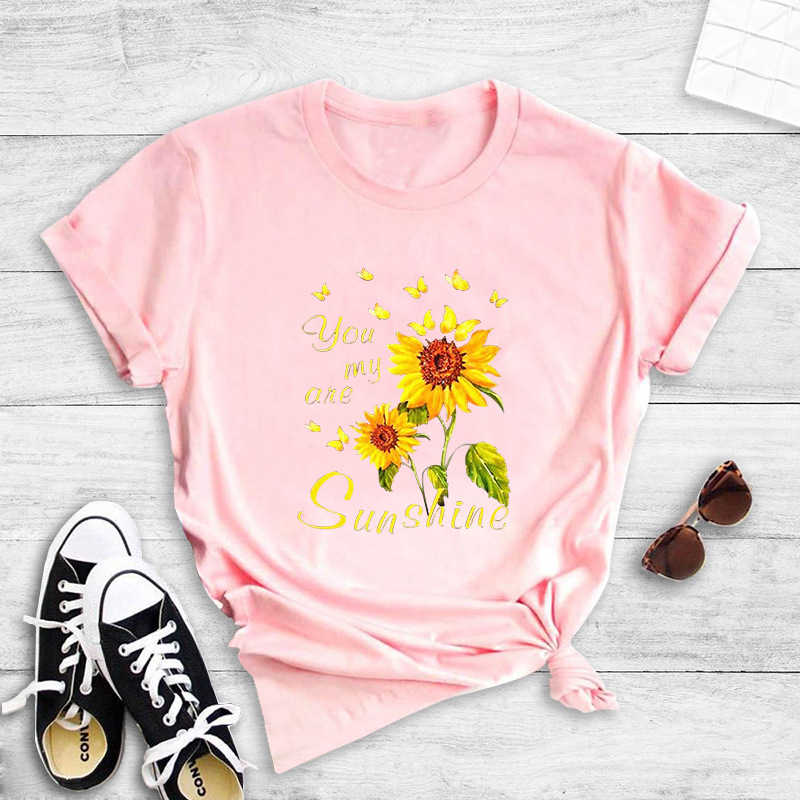 Round Neck Golden Butterfly Sunflower T-shirt display picture 5