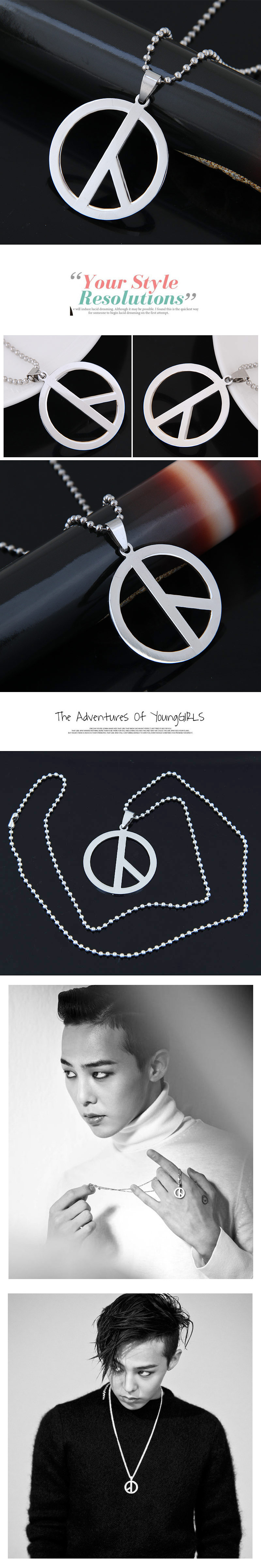 Fashion Peace Sign Stainless Steel Necklace display picture 1