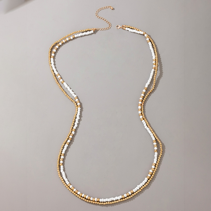 Retro Golden Handmade Round Beaded Necklace display picture 4