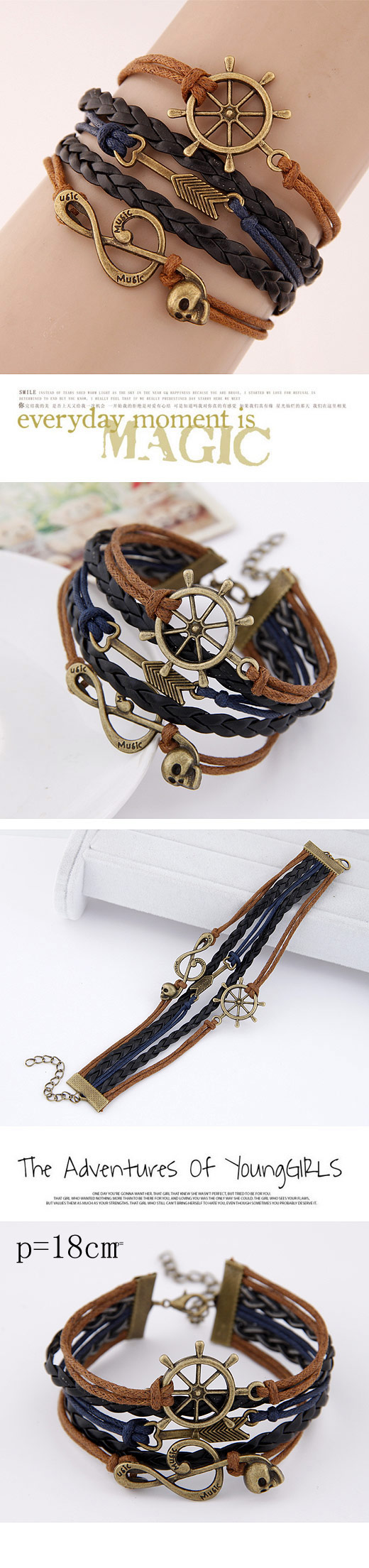 Fashion Retro Creative Ship Anchor Arrow Braided Bracelet display picture 1