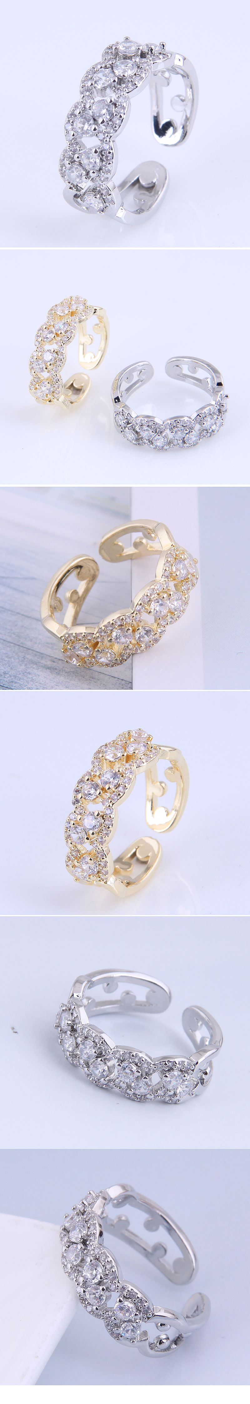 Korean Fashion Copper Inlaid Zircon Simple Open Ring display picture 1