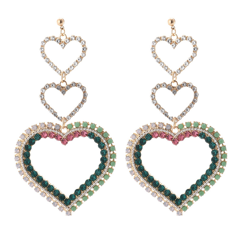 Exaggerated Heart Diamond Shiny Long Earrings display picture 1
