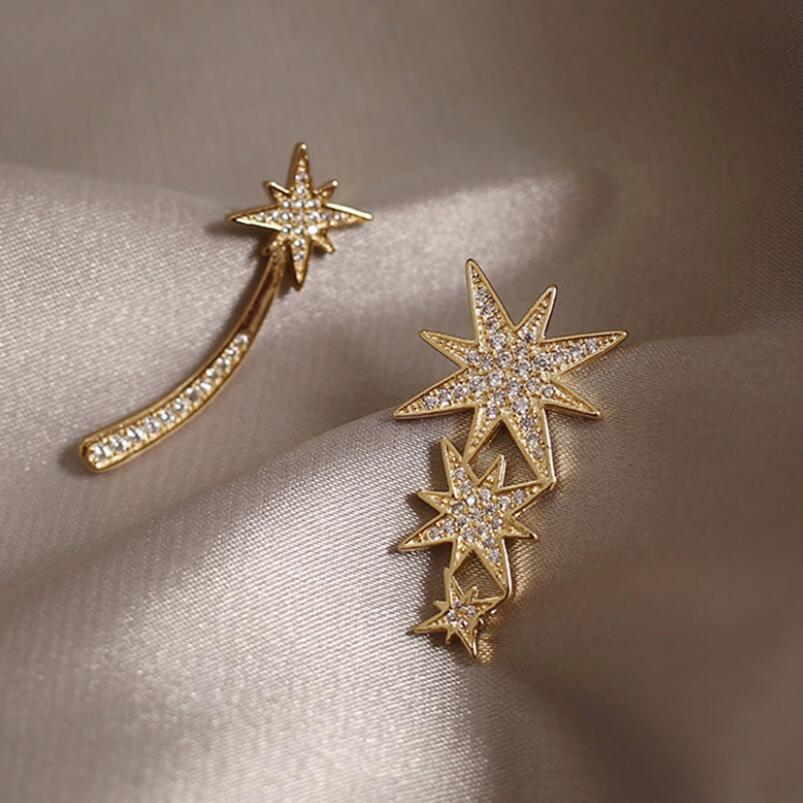 Full Diamond Star Asymmetrical Earrings display picture 3