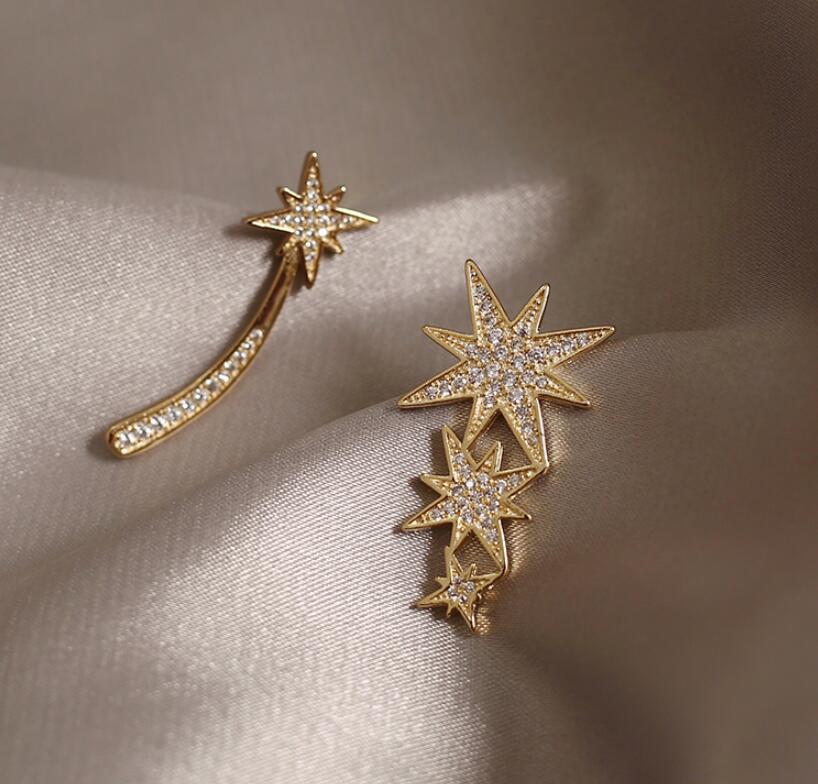 Full Diamond Star Asymmetrical Earrings display picture 4