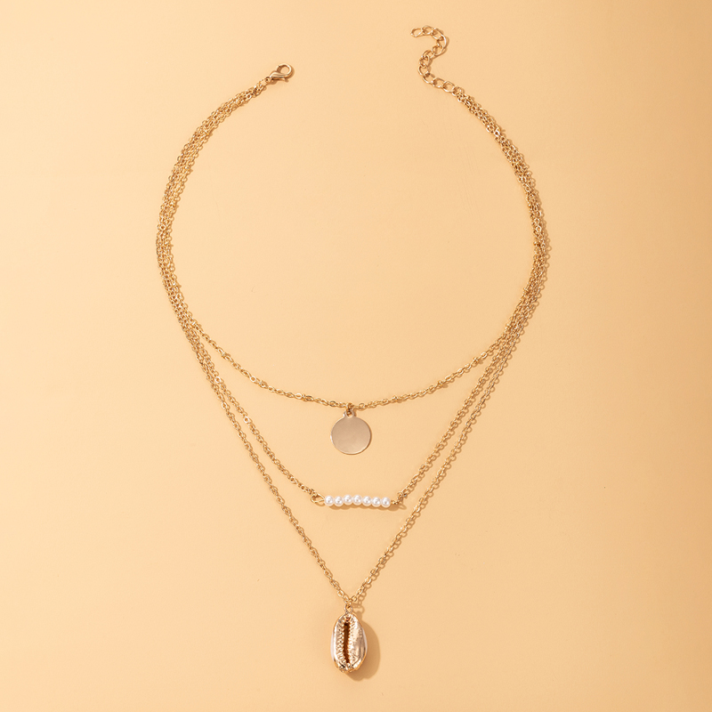 Einfache Disc Fashion Pearl Shell Dreischichtige Halskette display picture 3