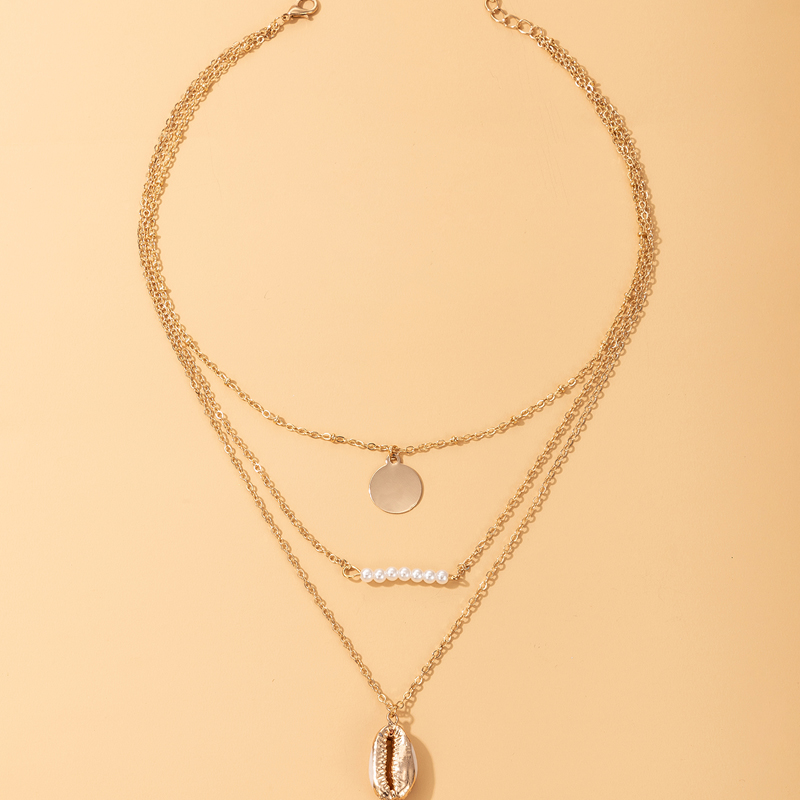 Einfache Disc Fashion Pearl Shell Dreischichtige Halskette display picture 5
