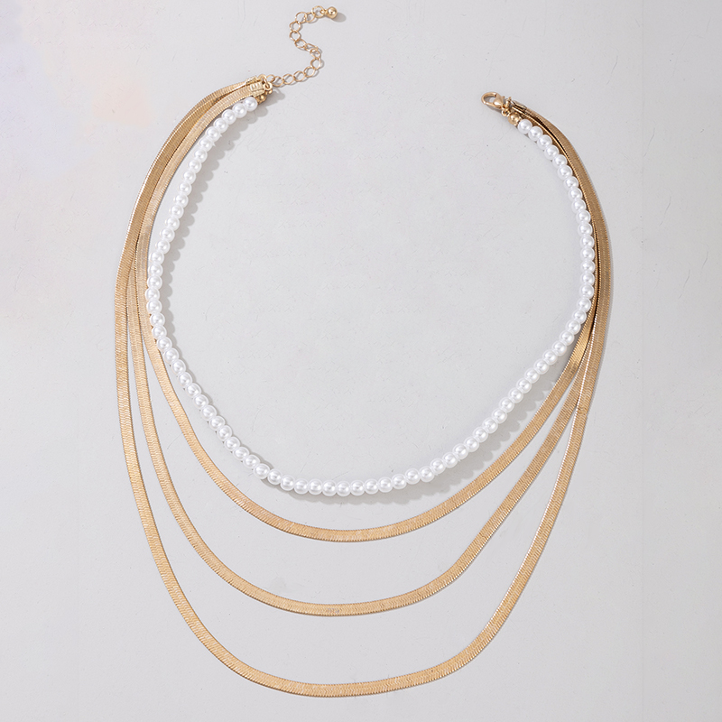 Simple Pearl Exaggerated Gold Chain Four-layer Necklace display picture 4
