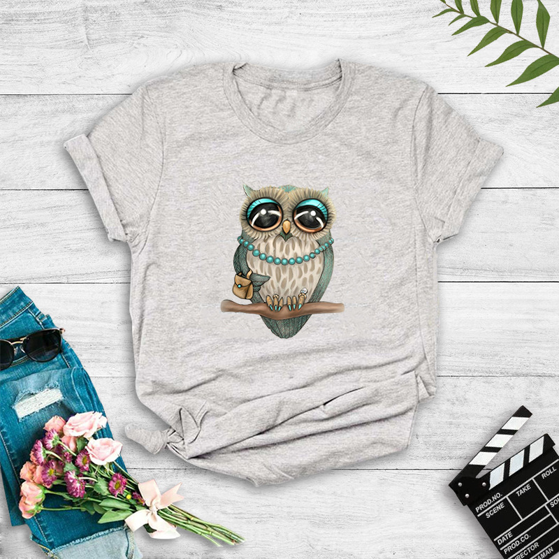 Cartoon Cute Owl Pop Print T-shirt display picture 1