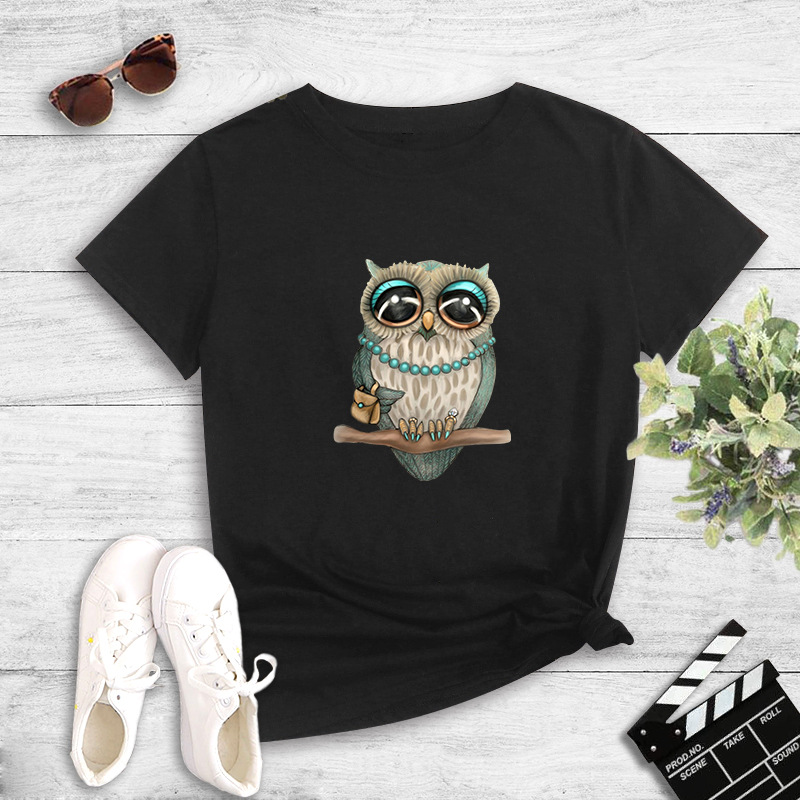 Cartoon Cute Owl Pop Print T-shirt display picture 3