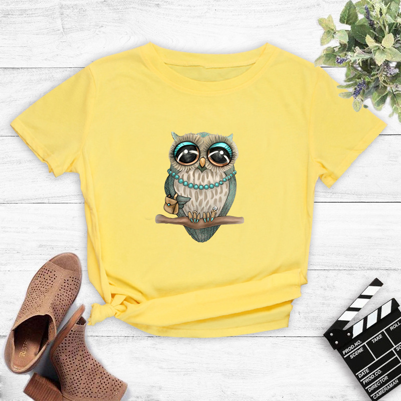 Cartoon Cute Owl Pop Print T-shirt display picture 5