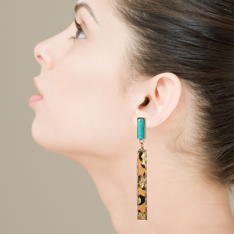 New Style Leopard Print Bronzing Long Tassel Real Leather Earrings display picture 2