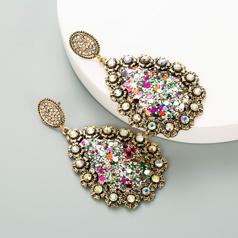New Fashion Alloy Inlaid Rhinestone Sequin Earrings display picture 7