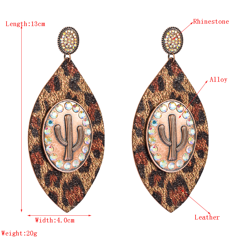 New Creative Leather Printing Leopard Print Cactus Earrings display picture 1