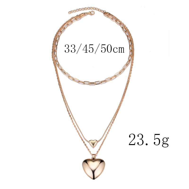 Big Peach Heart Three-layer Chain Necklace display picture 2