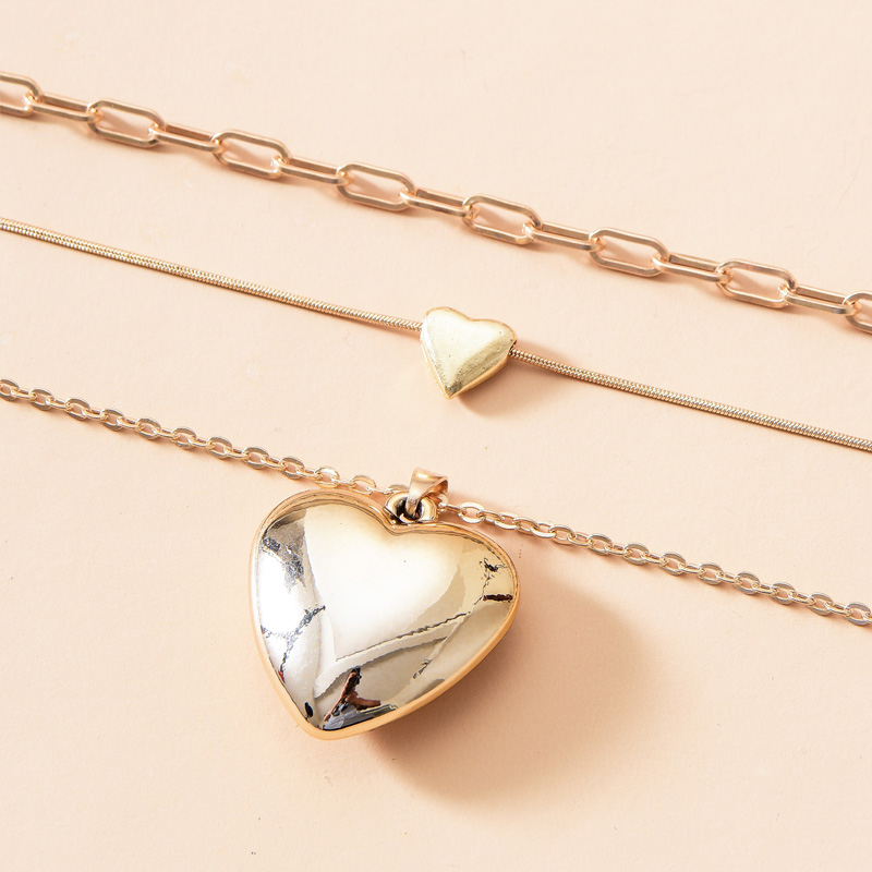 Big Peach Heart Three-layer Chain Necklace display picture 3