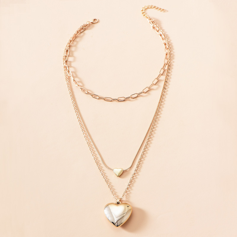 Big Peach Heart Three-layer Chain Necklace display picture 4