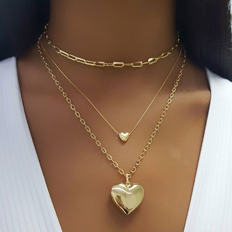 Big Peach Heart Three-layer Chain Necklace display picture 5