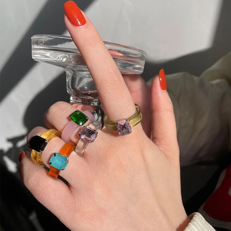 New Color Retro Gemstone Resin Ring display picture 1