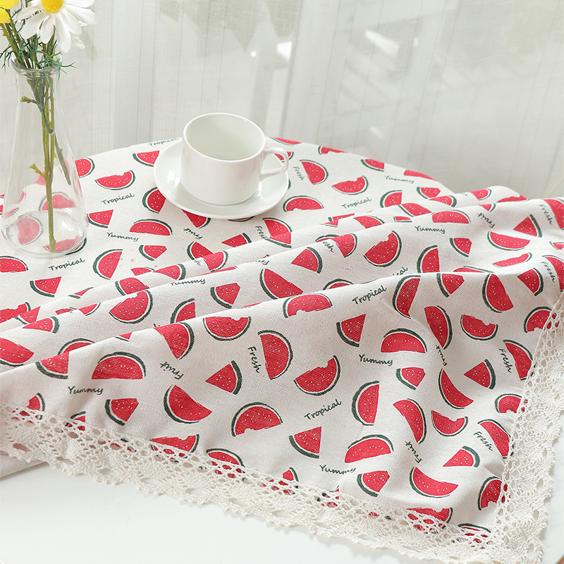 Cotton Linen Watermelon Printed Tablecloth Refrigerator Washing Machine Cover display picture 2