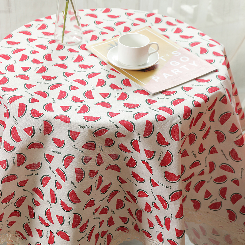 Cotton Linen Watermelon Printed Tablecloth Refrigerator Washing Machine Cover display picture 3