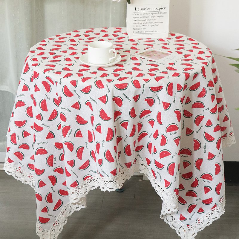Cotton Linen Watermelon Printed Tablecloth Refrigerator Washing Machine Cover display picture 4
