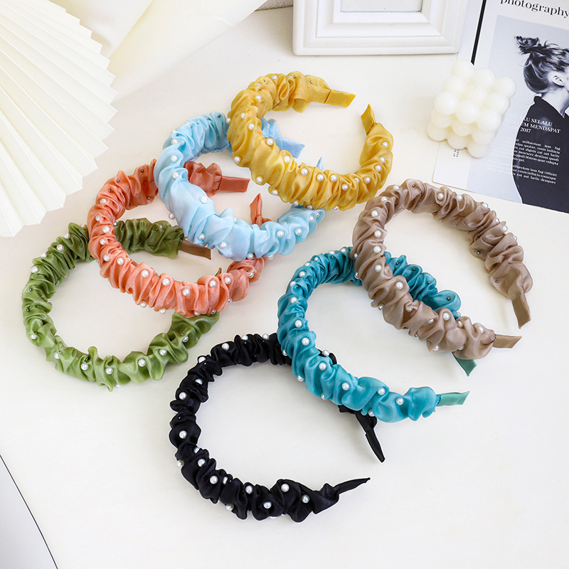 Fashion Solid Color Bright Silk Cloth Nail Pearl Headband Hairpin display picture 3