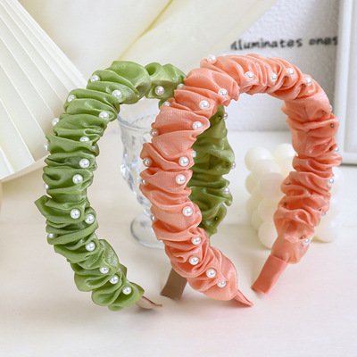 Fashion Solid Color Bright Silk Cloth Nail Pearl Headband Hairpin display picture 4