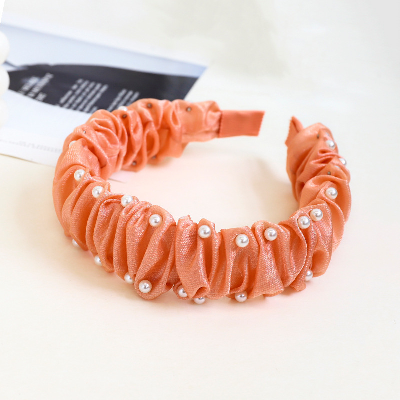 Fashion Solid Color Bright Silk Cloth Nail Pearl Headband Hairpin display picture 7
