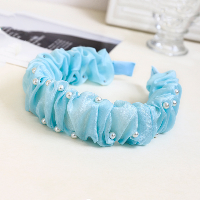 Fashion Solid Color Bright Silk Cloth Nail Pearl Headband Hairpin display picture 11