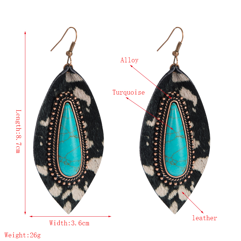 Fashion Leather Earrings Exaggerated Leopard Blue Turquoise Earrings display picture 1