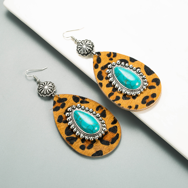 1 Pair Elegant Luxurious Water Droplets Leopard Plating Inlay Alloy Turquoise Gold Plated Drop Earrings display picture 5