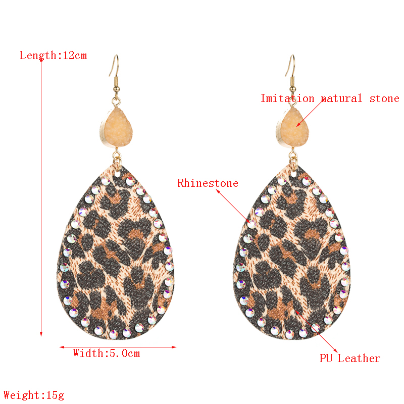 Fashion Pu Leather Leopard Print Bohemian Rhinestone Earrings display picture 1