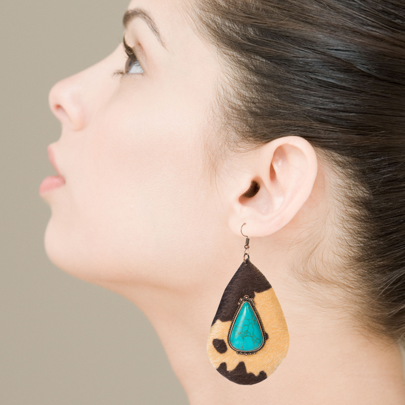 Fashion Exaggerated Drop-shaped Pu Leather Leopard Print Earrings display picture 2