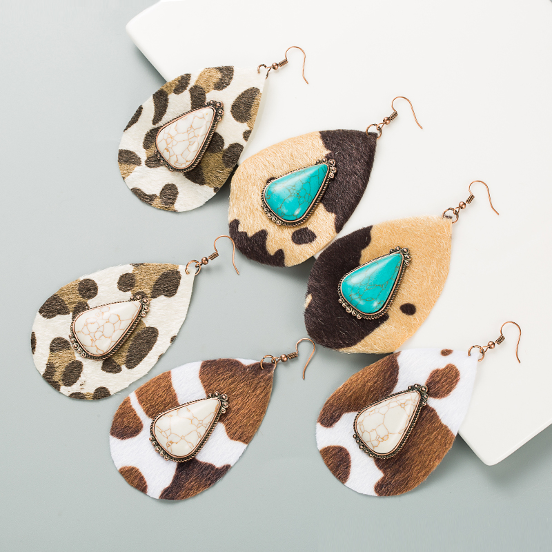 Fashion Exaggerated Drop-shaped Pu Leather Leopard Print Earrings display picture 3