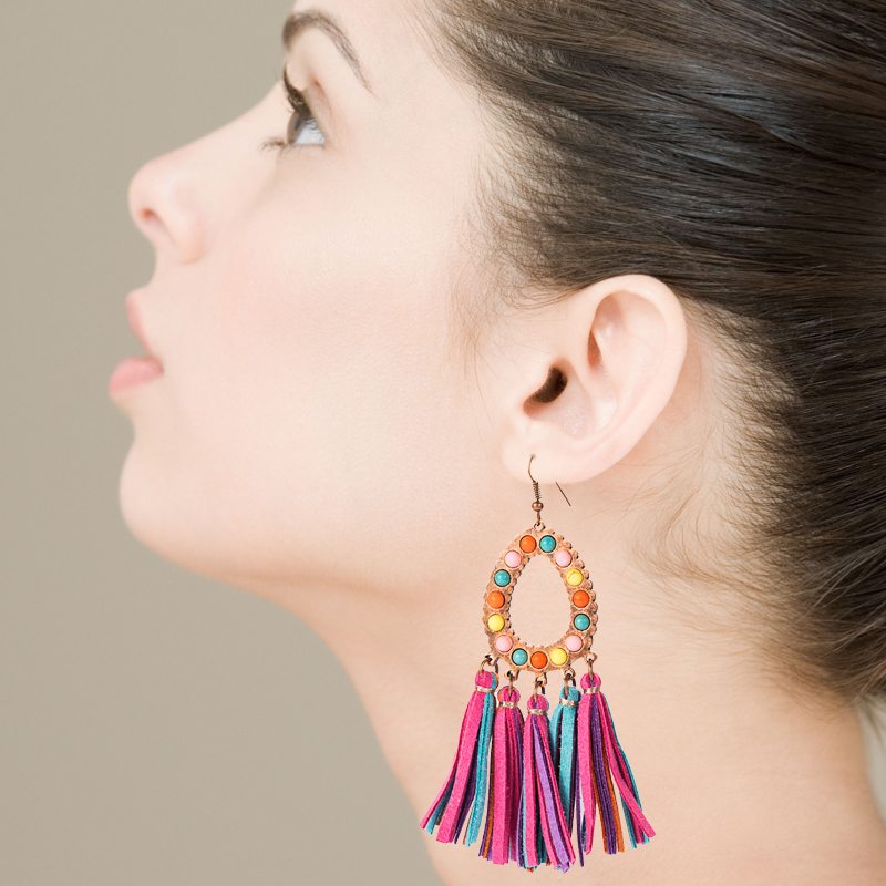 Creative New Exaggerated Leather Leopard Print Tassel Earrings display picture 2
