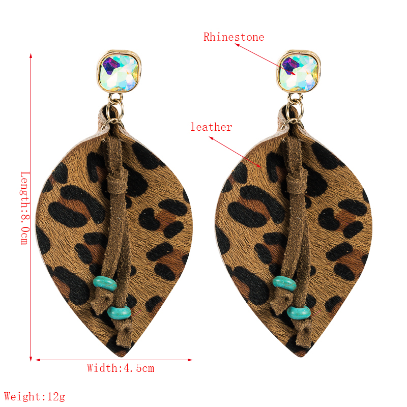 Geometric Leather Horsehair Leopard Print Bronzing Diamond Earrings display picture 1