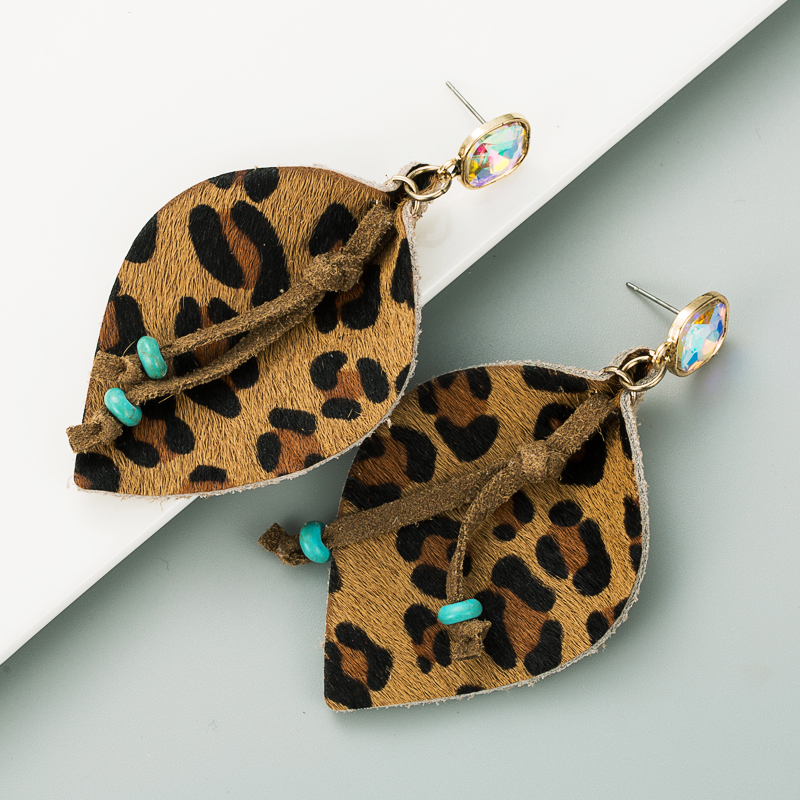 Geometric Leather Horsehair Leopard Print Bronzing Diamond Earrings display picture 6