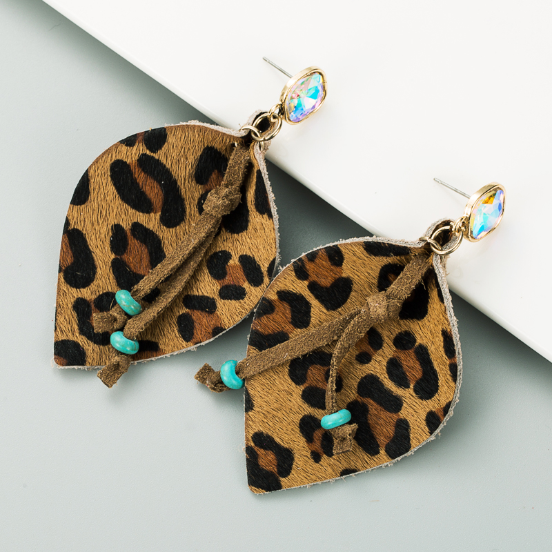Geometric Leather Horsehair Leopard Print Bronzing Diamond Earrings display picture 7