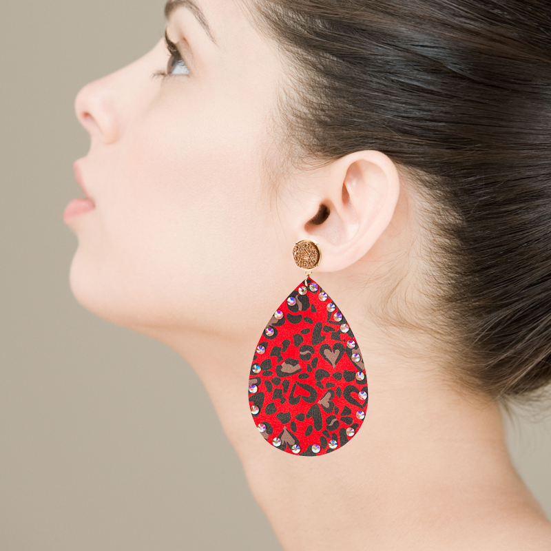 Bohemian Drop-shaped Pu Leather Rhinestones Earrings display picture 2